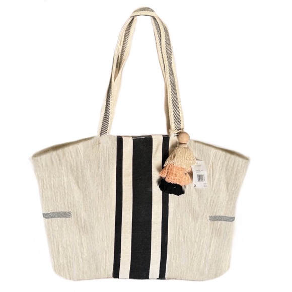 SHIRALEAH • Black Stripe Malibu Tote Travel Beach Overnight Shopping Bag - Picture 1 of 4